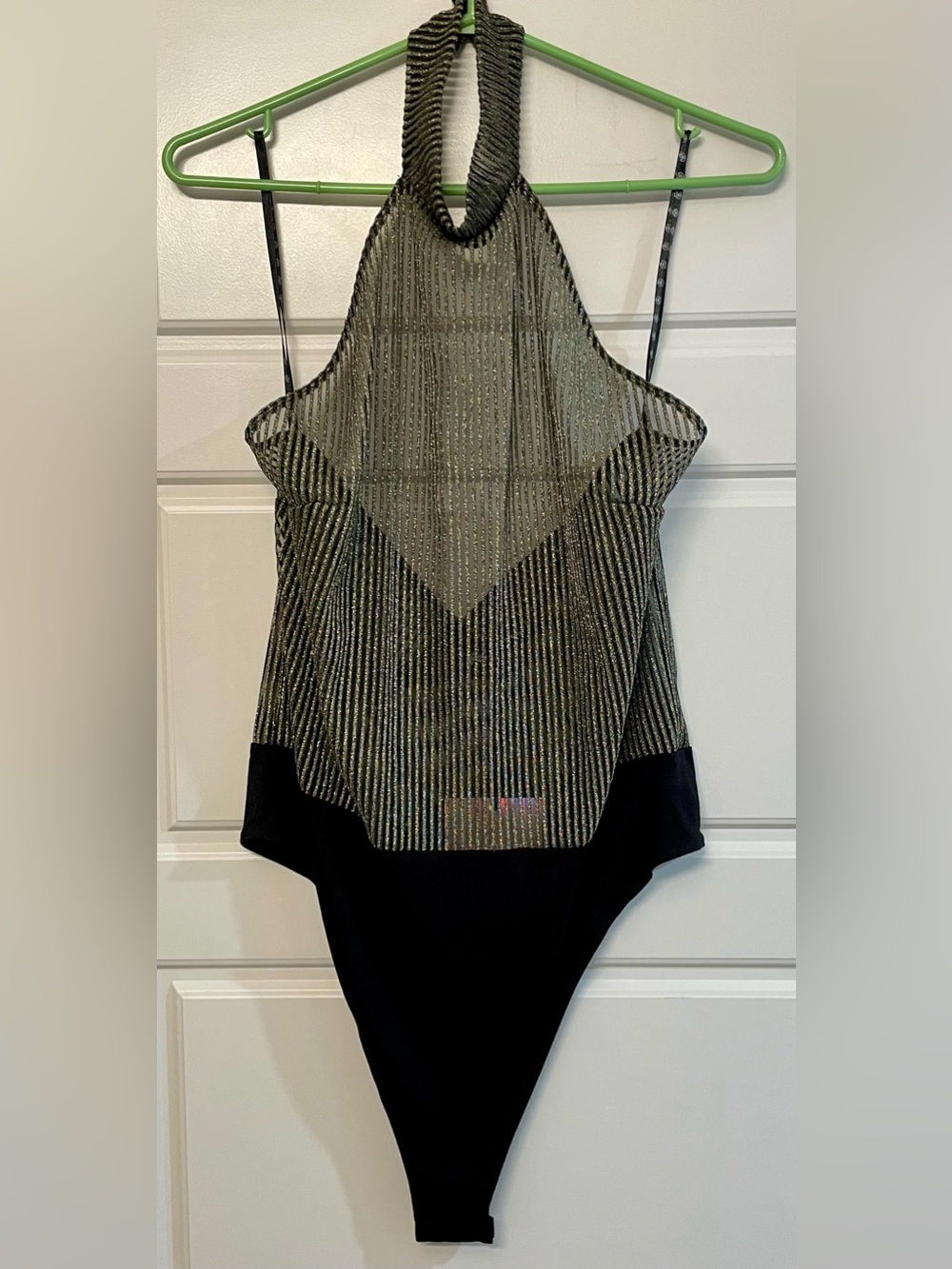 NWT Missguided + Black and Gold Sheer Halter Bodysuit